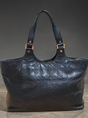 Tory Burch Black Leather Marion Quilted Zipper Tote
